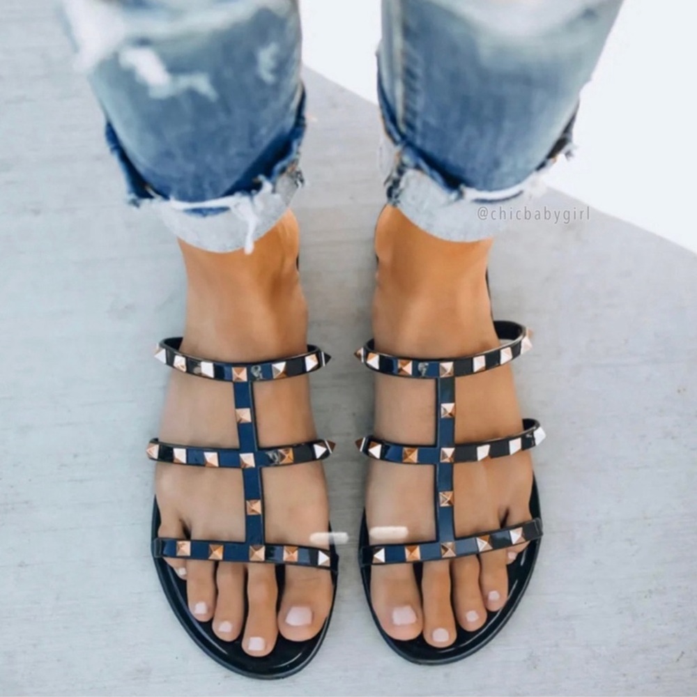 Treasured Gold Studded Water Resistant Sandal Black Women’s Multi Sizes NIB - Picture 5 of 9